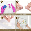 Four steps demonstrating how to use reusable double-sided adhesive strips for frames and decor