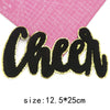 Black and gold glitter chenille letter patch spelling Cheer