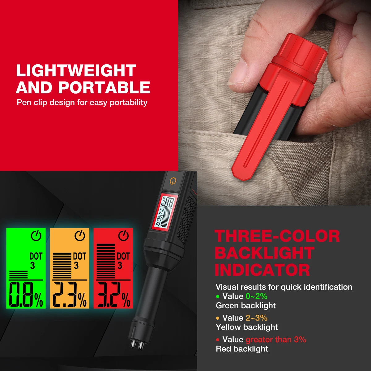 Digital Brake Fluid Tester with Backlit Display