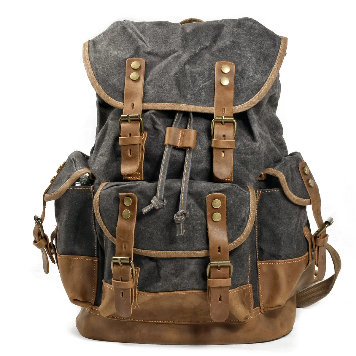 Canvas & Leather Travel Backpack – Waterproof, Large Capacity for School, Work & Hiking