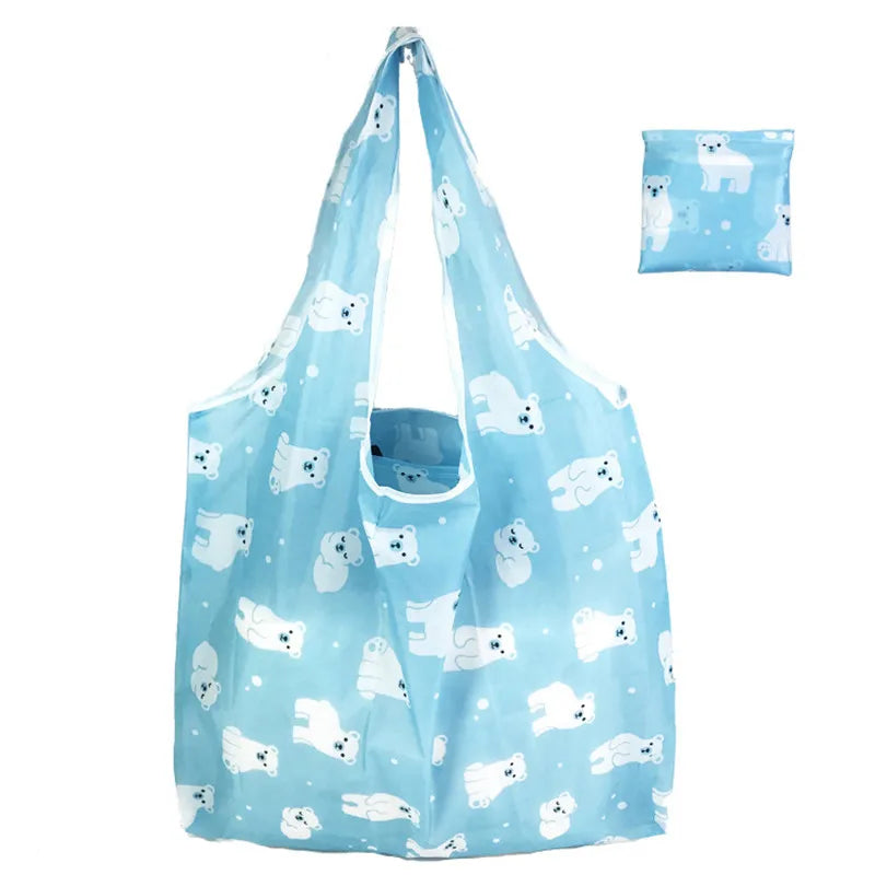 Foldable Nylon Reusable Shopping Bag with Floral Print