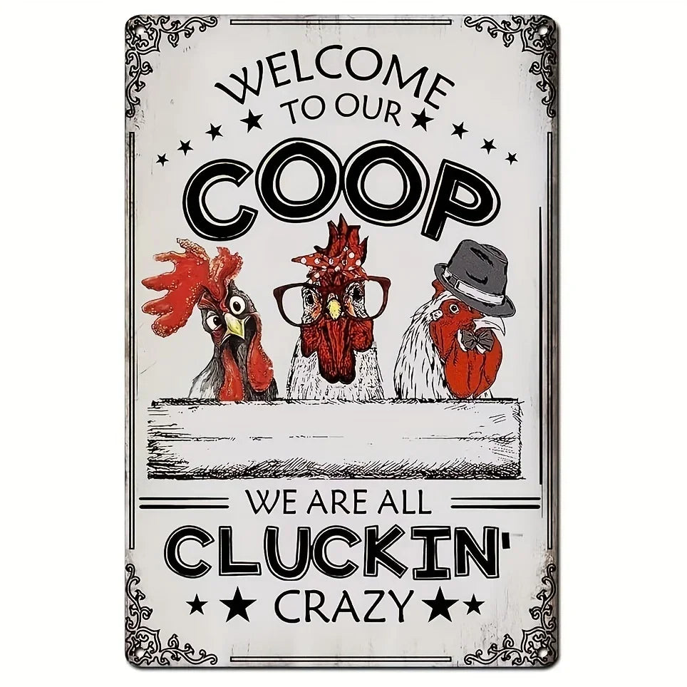 Retro Funny Chicken Farm Metal Sign for Kitchen and Coop
