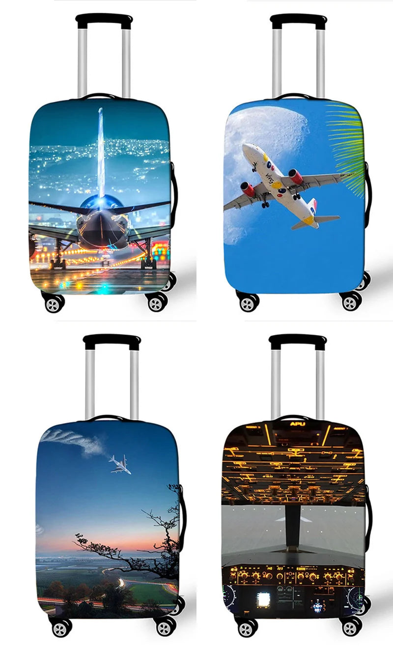 Elastic Aircraft Print Luggage Protector Cover