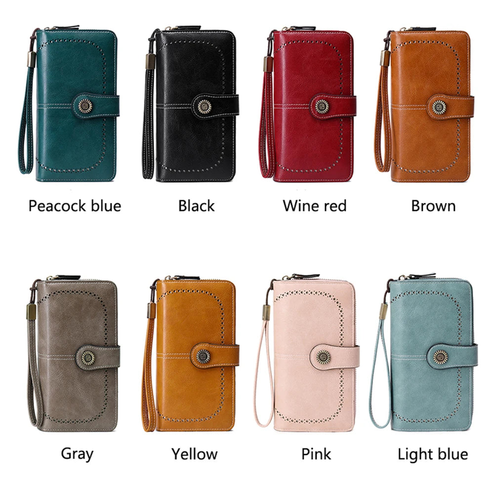 Vintage RFID-Blocking Large Capacity Wallet with Wrist Strap