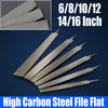 A set of high carbon steel flat files in various sizes and angles for precision metalworking.