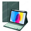 A green iPad keyboard case with a visible screen and a separate pencil holder is shown.