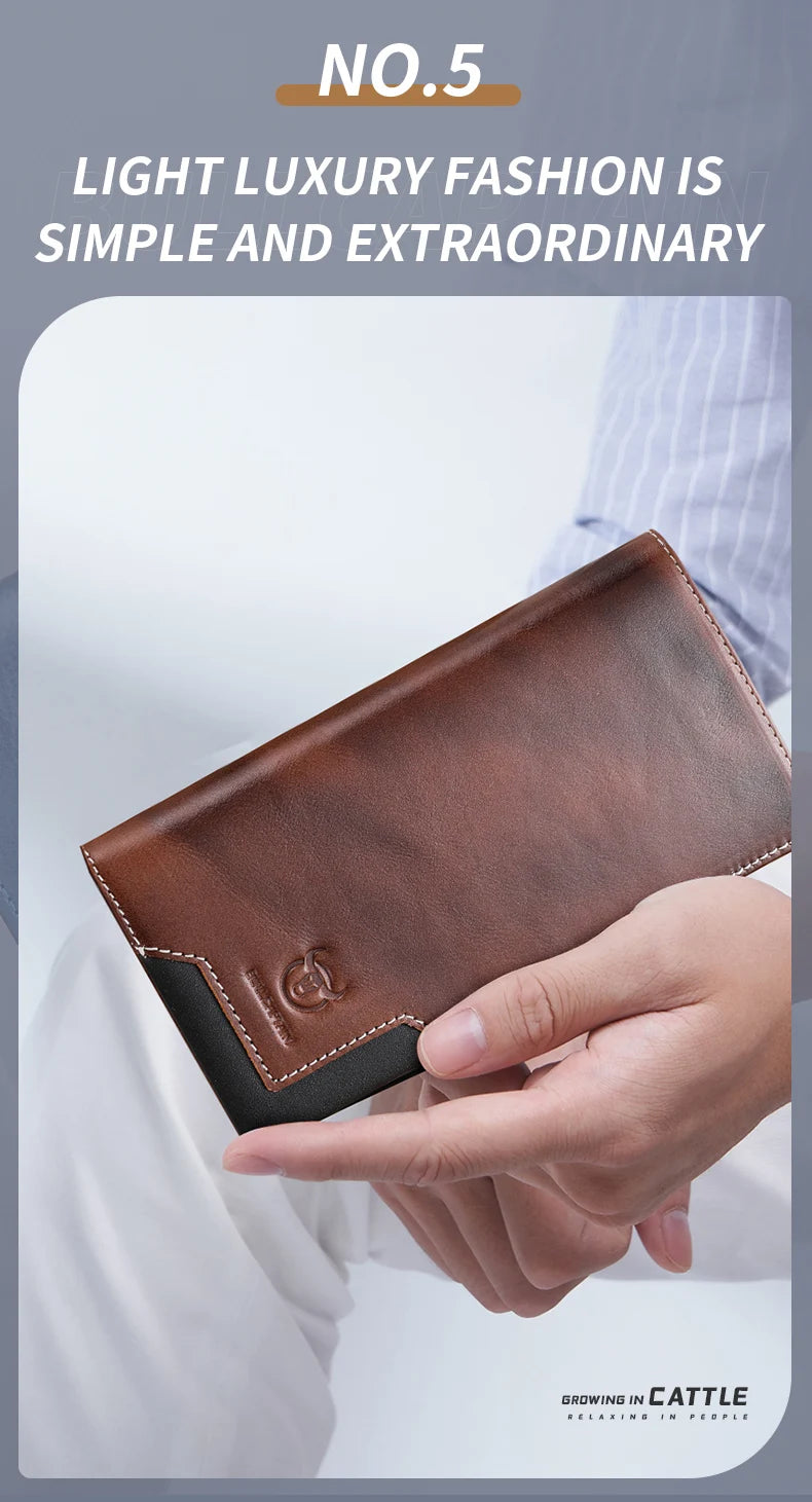 Men's Genuine Leather RFID Blocking Long Wallet with Card Holder