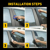 Four steps showing the installation of glossy black pillar post trim for a Ford F-150.