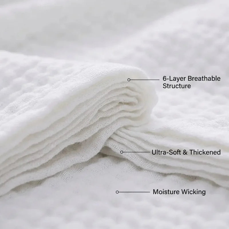 Close-up of a white, multi-layered fabric textile showing soft folds and texture details.