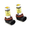 A pair of H11/H8 LED fog light bulbs with yellow light and silver housing.