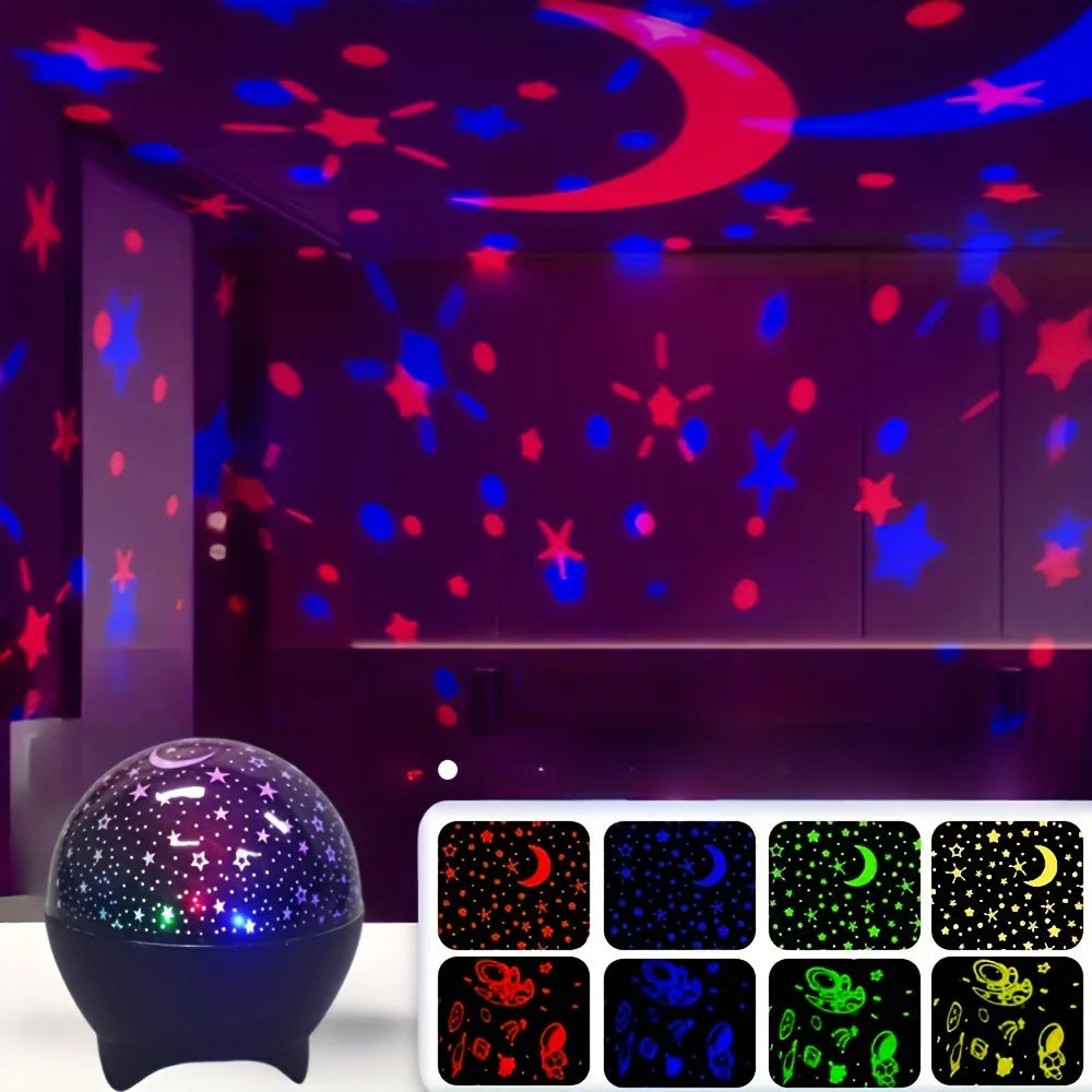 A collection of Galaxy Starry Sky LED projector night lights showing various star and celestial patterns.