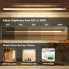 Three color options of ultra-thin rechargeable motion sensor LED cabinet light showing brightness levels from 10% to 100%