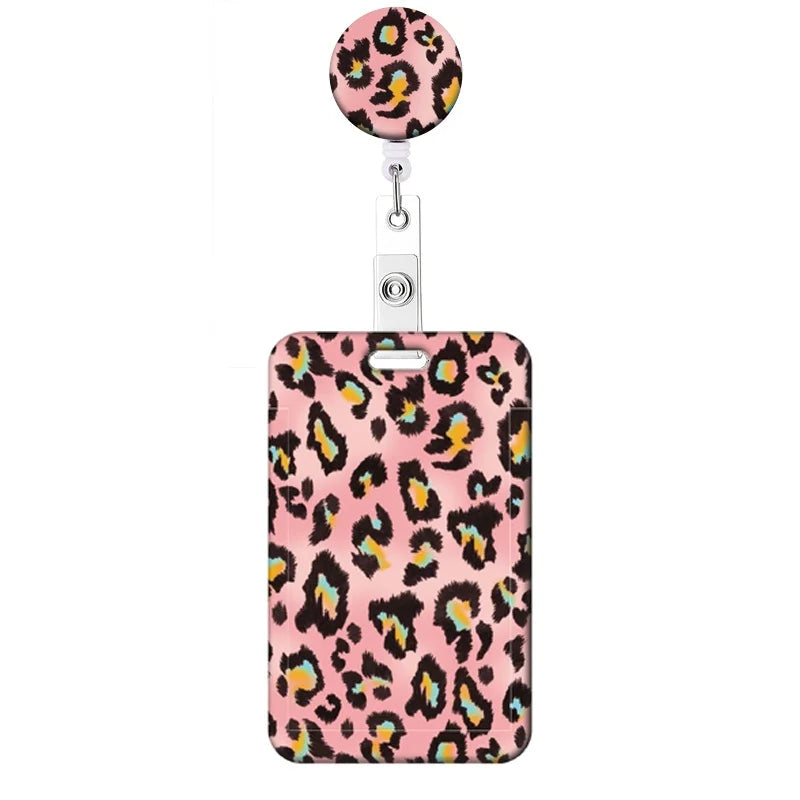 Leopard Print Retractable Badge Holder with Clip