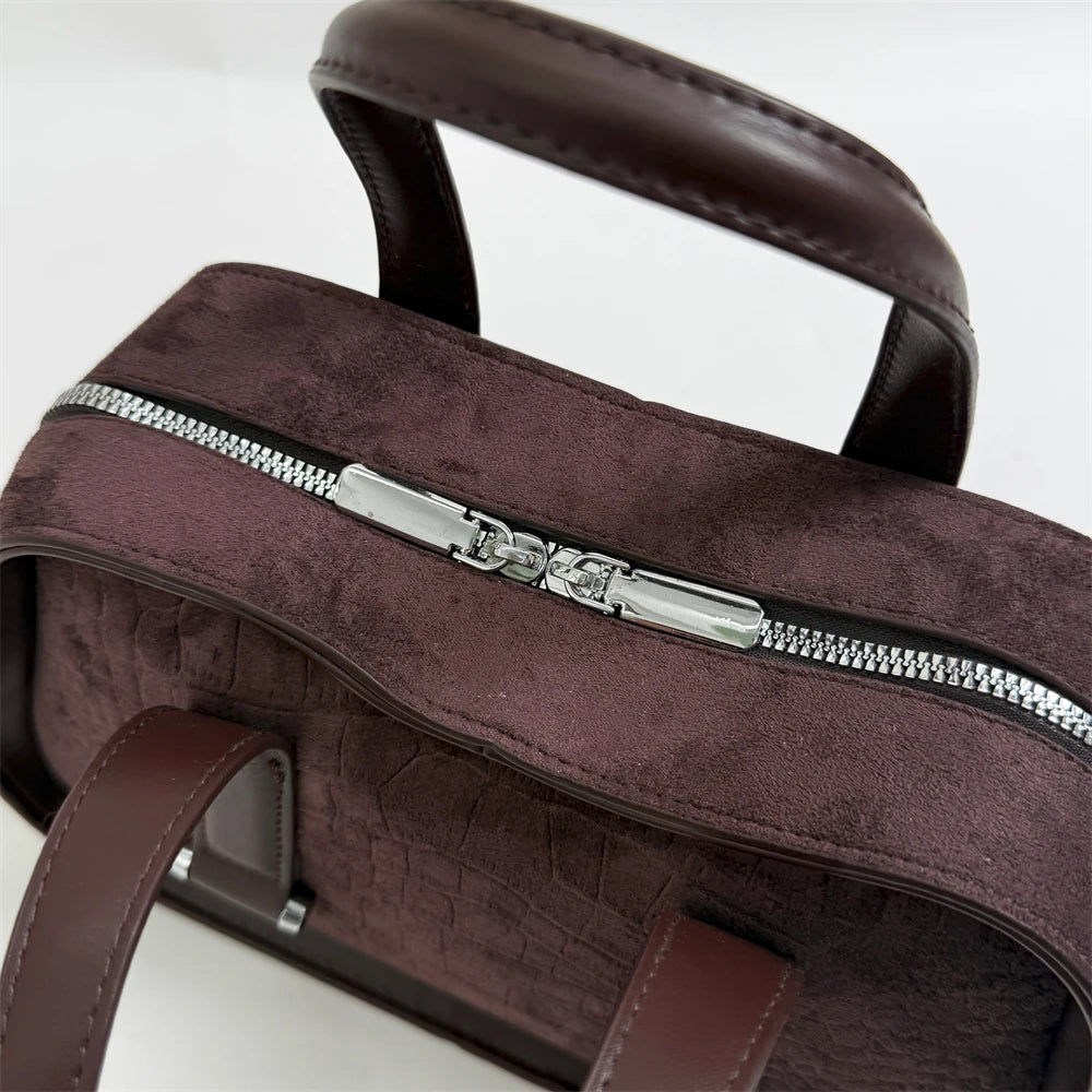Vintage Croc-Embossed Mini Boston Bag with Dual Straps