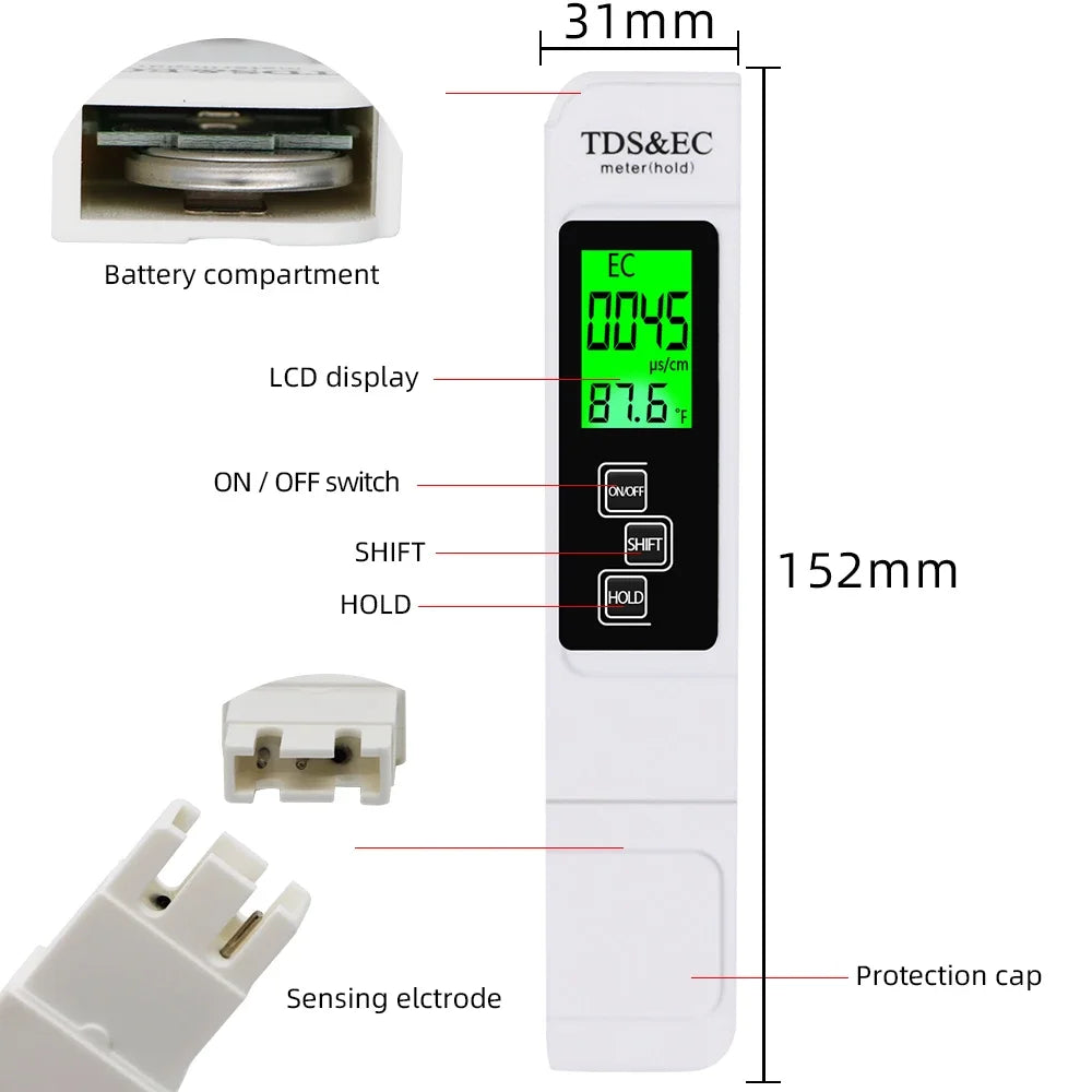 3-in-1 Digital TDS/EC/Temperature Water Quality Tester Pen