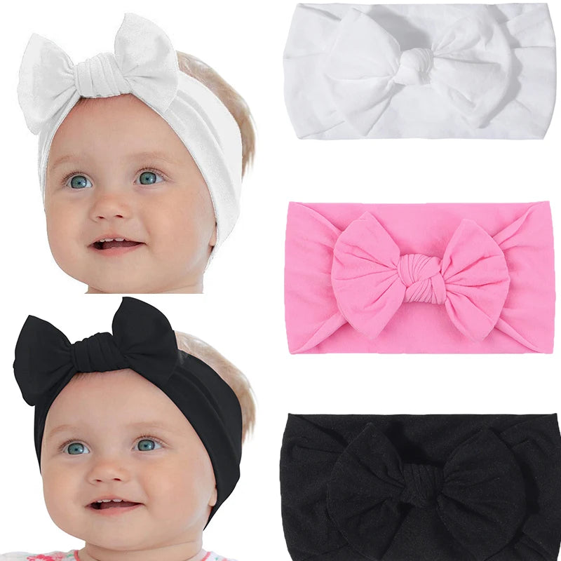 Baby Girl Cotton Headbands with Bows (Set of 3, 4, 6, or 12)