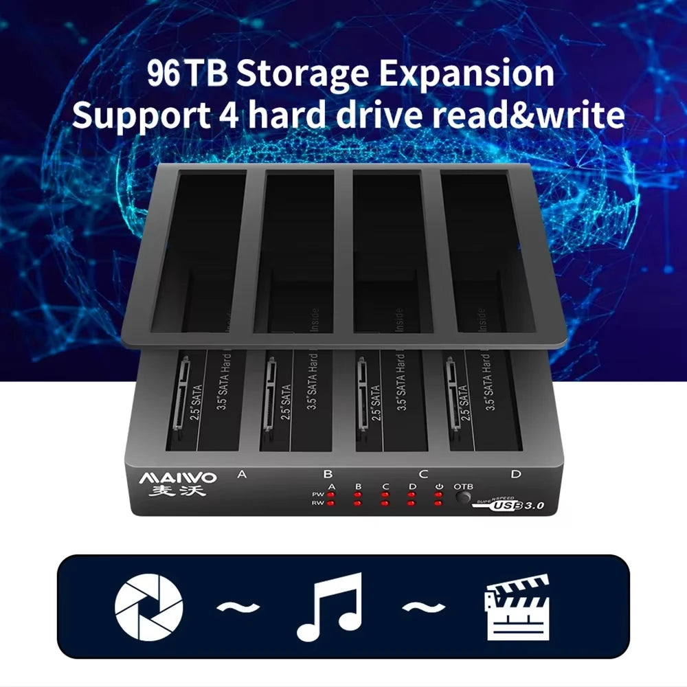 4-Bay USB 3.0 Hard Drive Docking Station for 2.5/3.5" SATA HDD & SSD