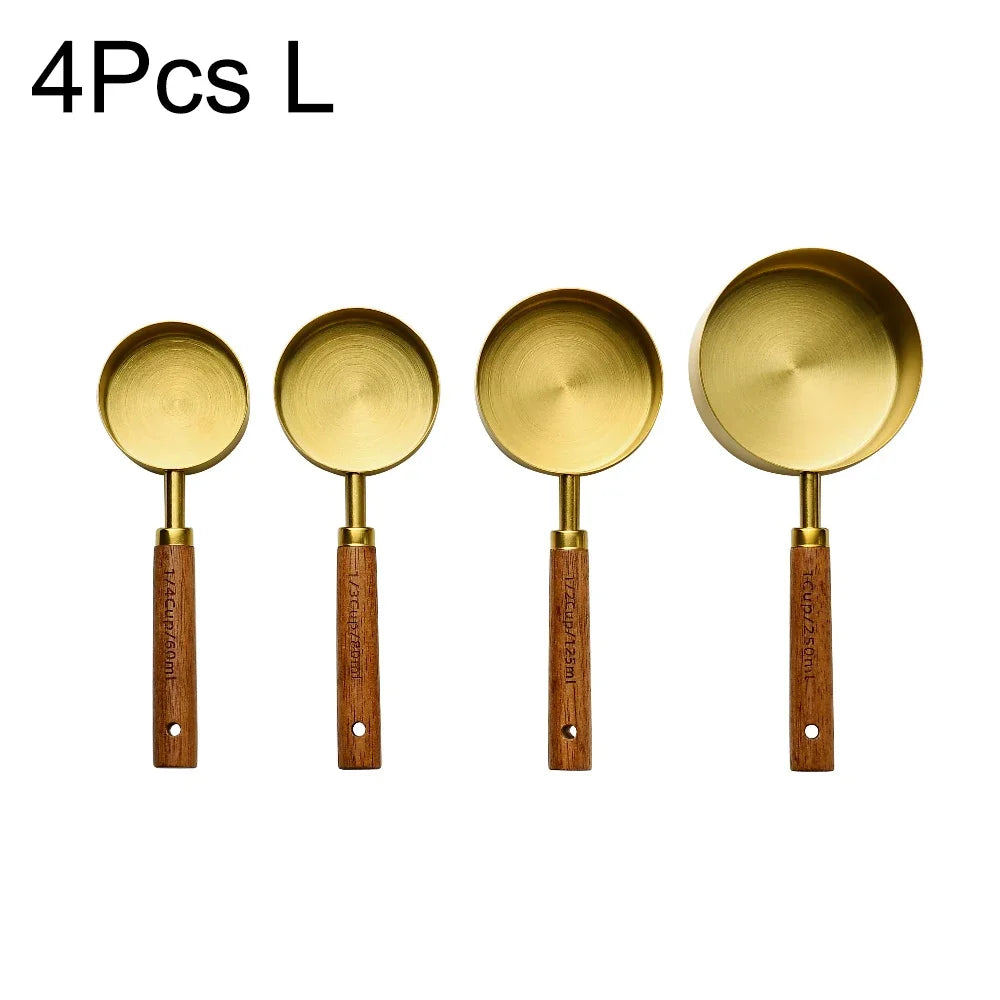 Stainless Steel Measuring Cup and Spoon Set with Wooden Handles