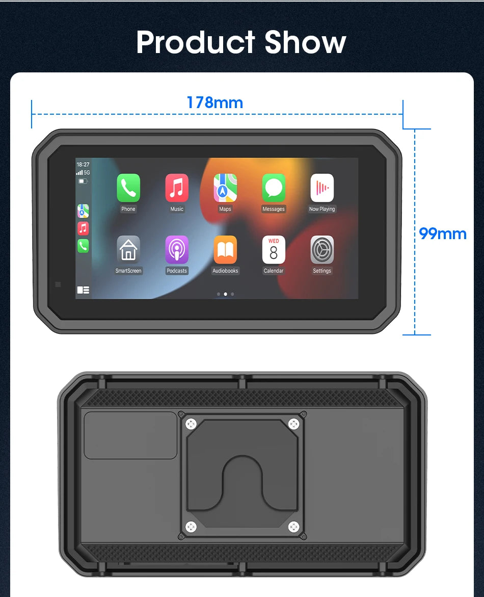5/6.25 Inch Waterproof Motorcycle GPS with CarPlay and Android Auto