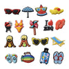 A collection of colorful PVC charms and pins designed for decorating clogs, sandals, and shoes.