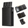 A black slim pop-up wallet shown with multiple card slots and an RFID protection feature.