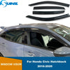 Matte black acrylic window visors for a 2016-2020 Honda Civic hatchback.