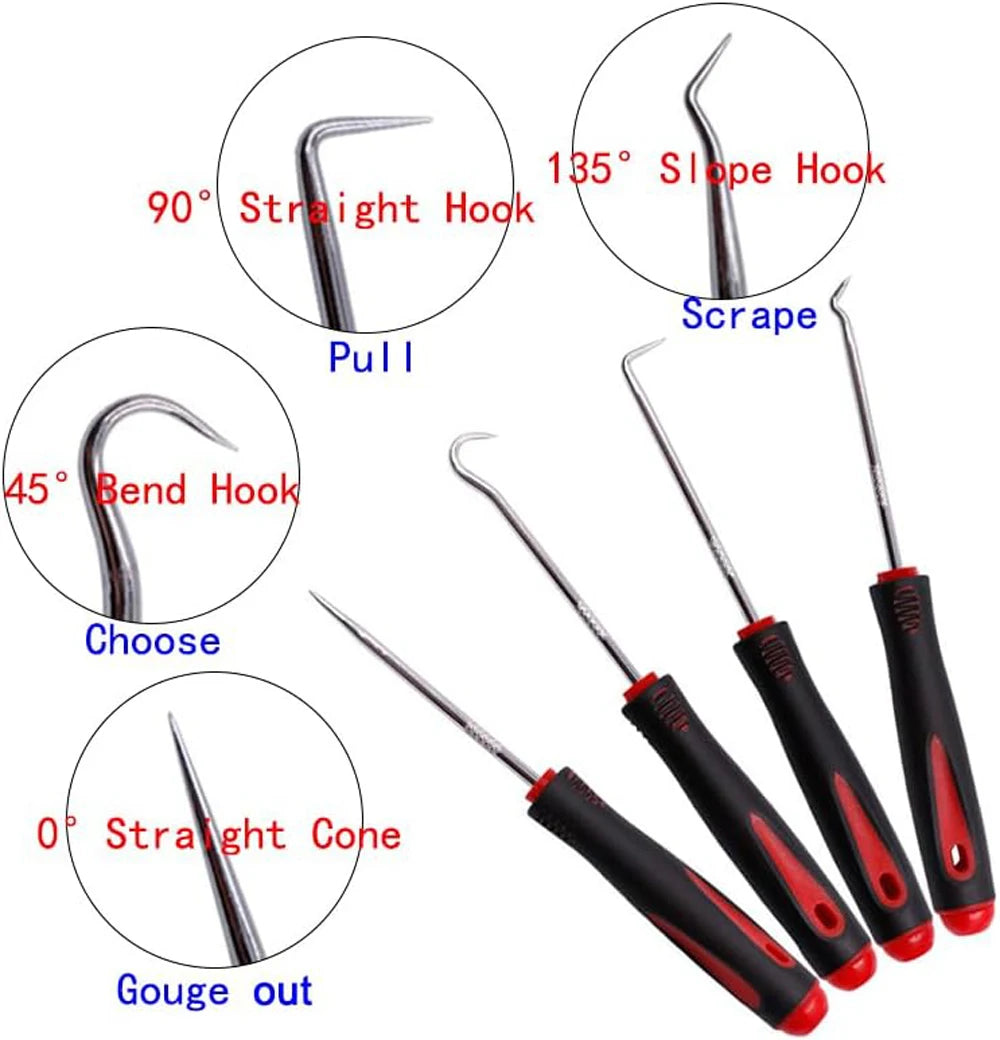 4-Piece Oil Seal Hook Removal Tool Set for O-Rings and Gaskets