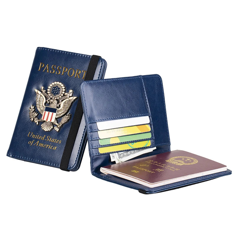 Classic PU Leather Passport Holder with US Flag Detail