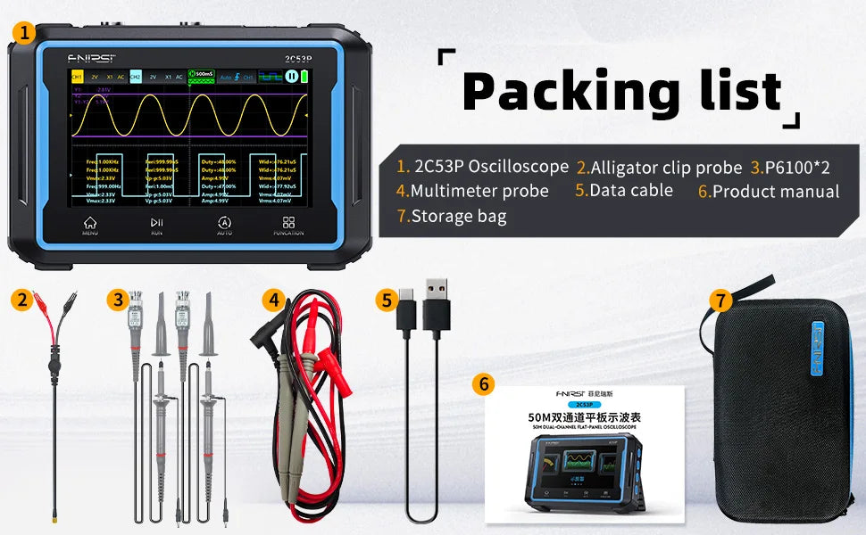 3-in-1 Handheld Oscilloscope, Multimeter, and Signal Generator with Touchscreen