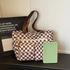 Corduroy Checkerboard Tote Bag with Multiple Pockets