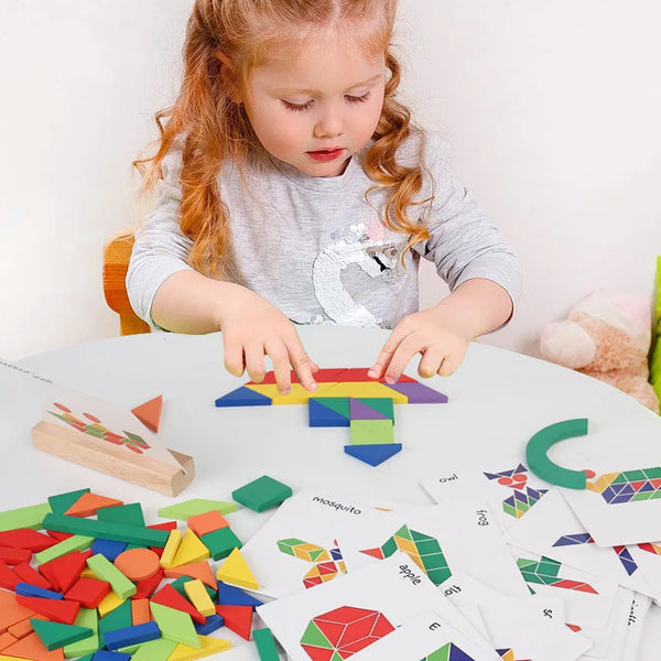 Wooden Shape Matching Puzzle Set with 102 Blocks and 48 Cards