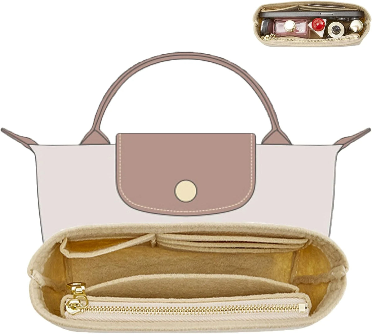 Felt Mini Bag Organizer with Handle for Small Handbags