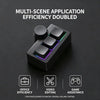 Black mini mechanical keyboard with RGB backlight and a multimedia knob shown on a dark surface.