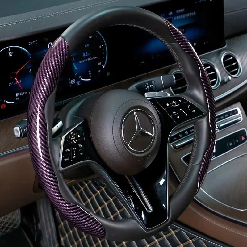 Carbon Fiber Style Microfiber Leather Steering Wheel Cover