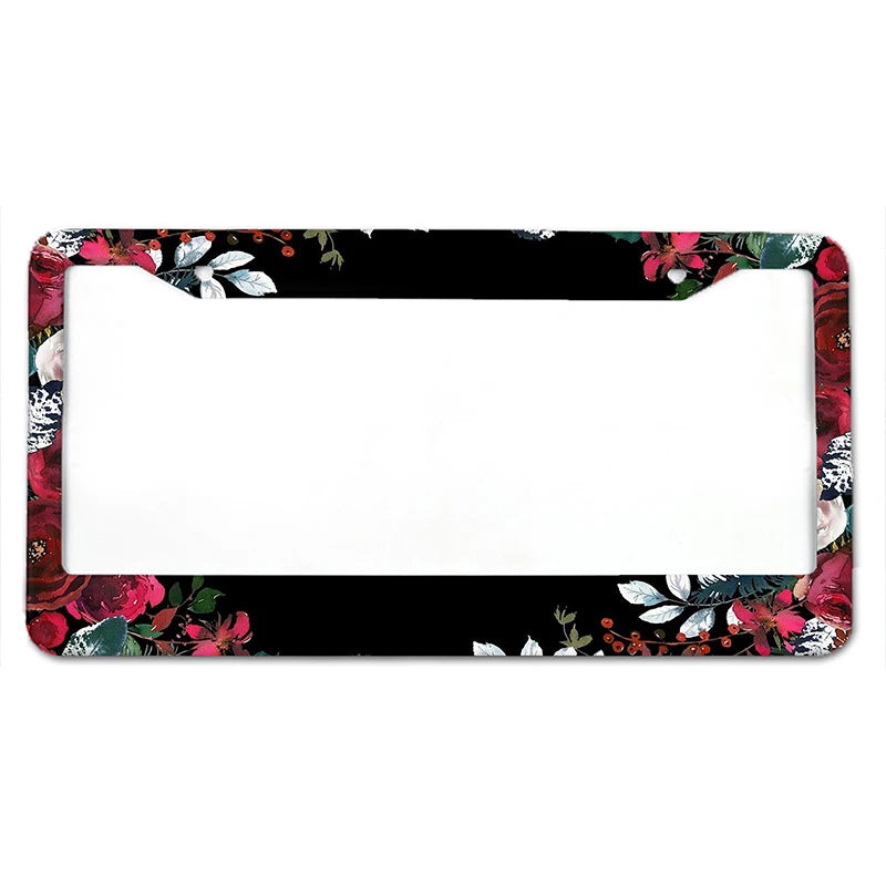 Floral Aluminum License Plate Frame with Slim Design