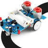 A blue electronic circuit board for a line-following robot DIY soldering kit with motors and sensors