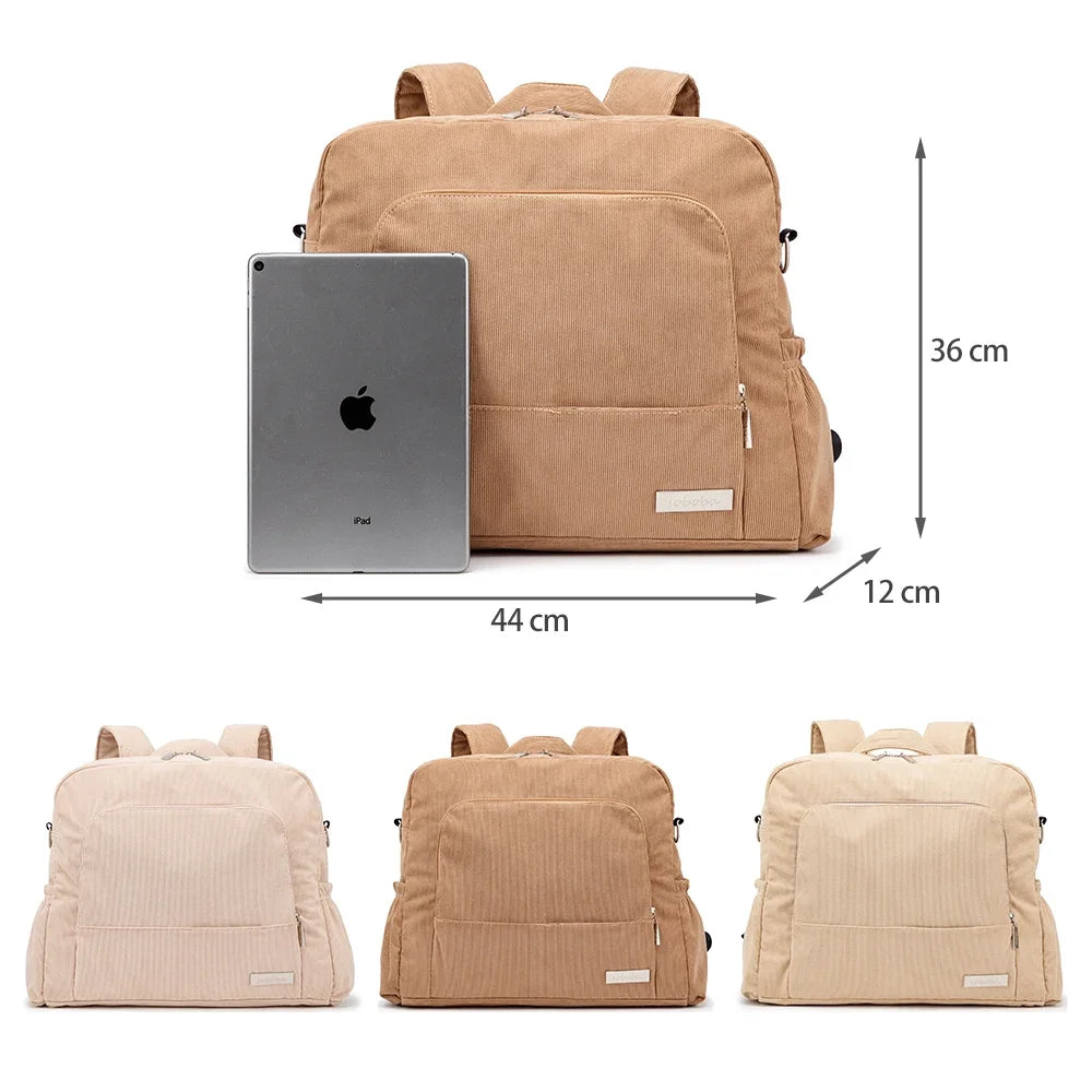 Soft Corduroy Diaper Backpack with Large Capacity
