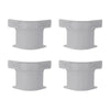 Four white bed sheet corner grippers or straps shown in different views