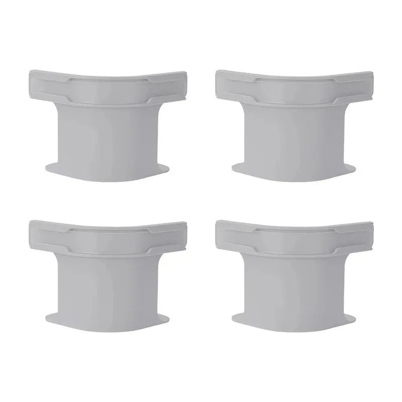 Four white bed sheet corner grippers or straps shown in different views