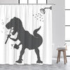 Cat Riding Dinosaur Shower Curtain with Ocean Wave Design