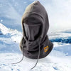 Gray 3-in-1 winter balaclava with mask and neck warmer shown against a snowy mountain background.