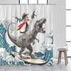 Cat Riding Dinosaur Shower Curtain with Ocean Wave Design