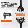 Close-up view of a black braided nylon rope demonstrating high tensile strength and breaking capability.