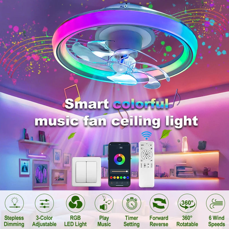Smart LED Ceiling Fan with RGB Music Light & Speaker