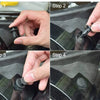 Four steps showing how to use a fastener remover tool on an auto trim clip.