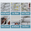 A set of wood grain peel and stick backsplash tiles shown with various waterproof, oilproof, and dirty proof features.