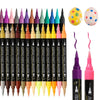 A set of acrylic paint markers with dual tips in various colors and a yellow egg-shaped marker.