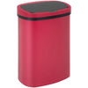 A red automatic touchless trash can with a black lid.