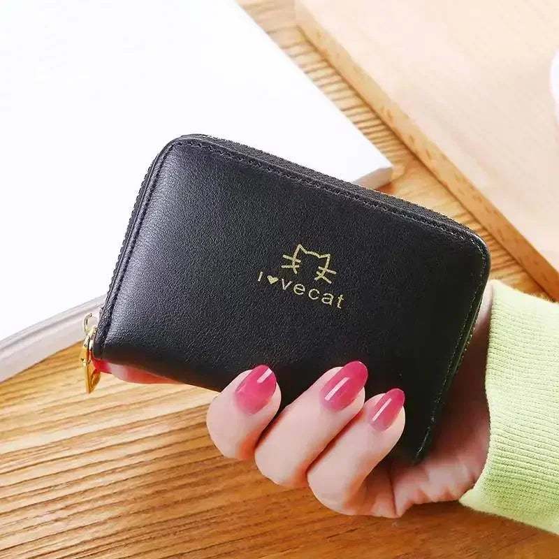 Kompakte Brieftasche aus PU-Leder mit Reißverschluss