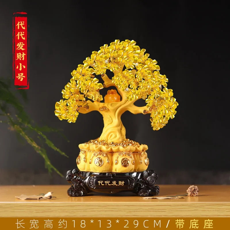 Golden Citrine Crystal Money Tree – Feng Shui Wealth Charm